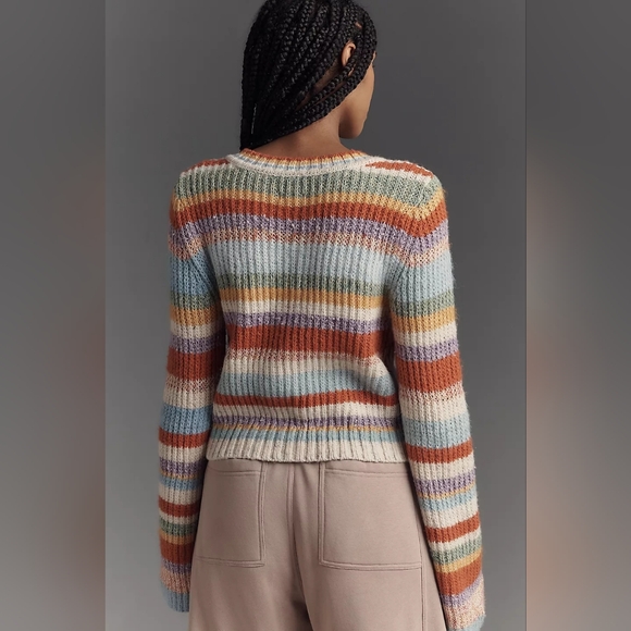 Anthropologie Pilcro Ribbed Multi-Stripe Multicolor Cardigan Sweater - Picture 2 of 7